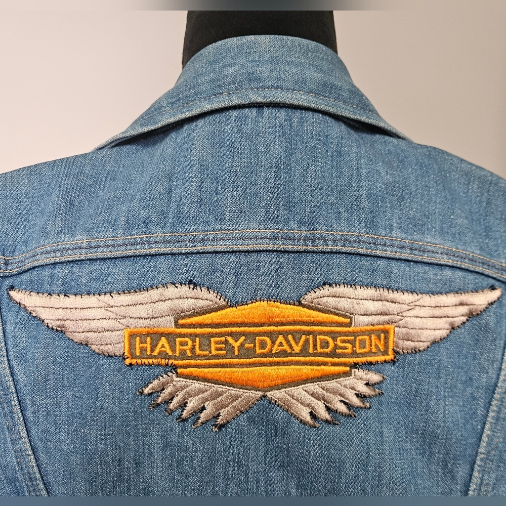 Wrangler Vintage 70s Cut-Off Denim Jacket Vest w/ Harley Davidson Vintage Patch - Picture 5 of 11
